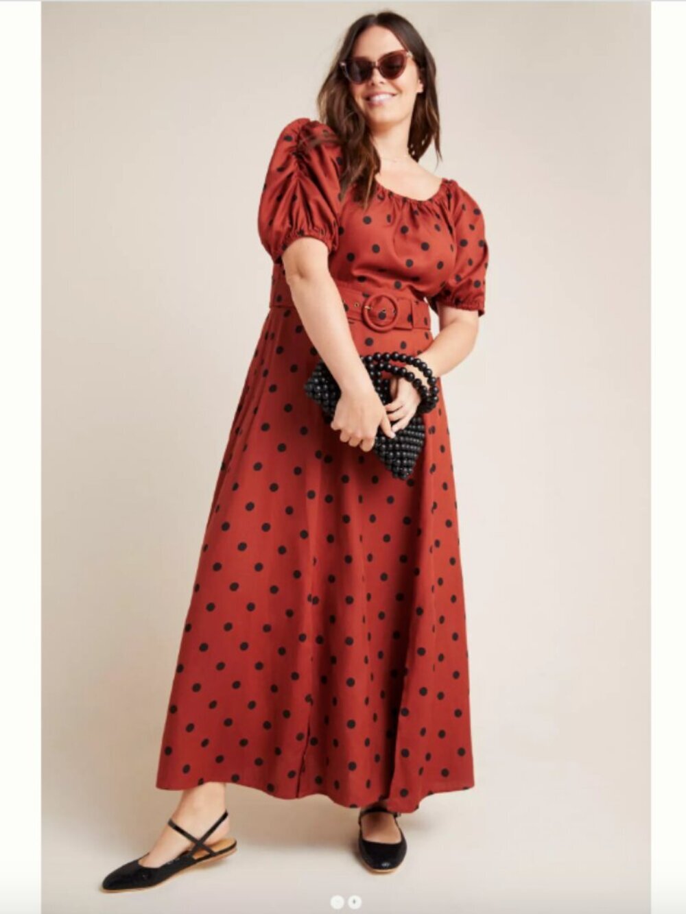 ANTHROPOLOGIE MAEVE Lucienne Off-The-Shoulder Maxi Dress 10 Polka Dot PuffSleeve